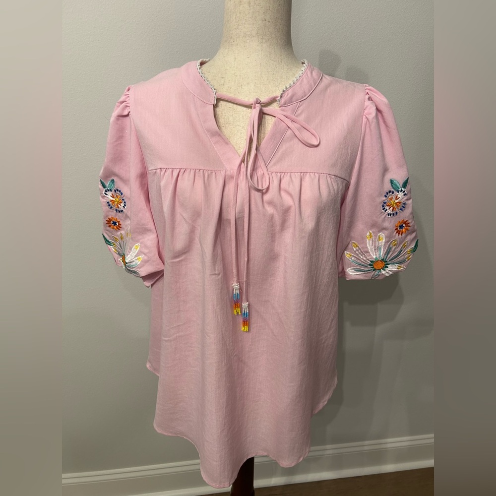 Pink Embroidered Women's Top